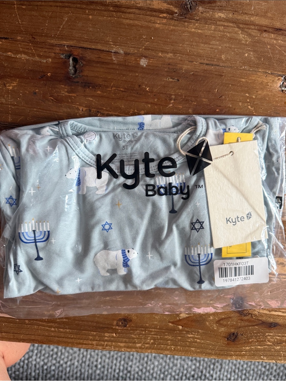 Kyte Baby Light Blue Hanukkah Polar Bear 2 piece Long Sleeve Pajamas